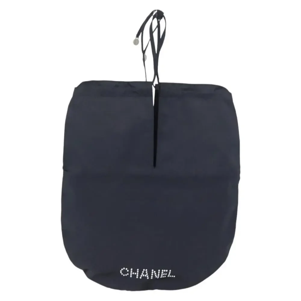Chanel Satin Drawstring Bag Handbag Navy CC Blue